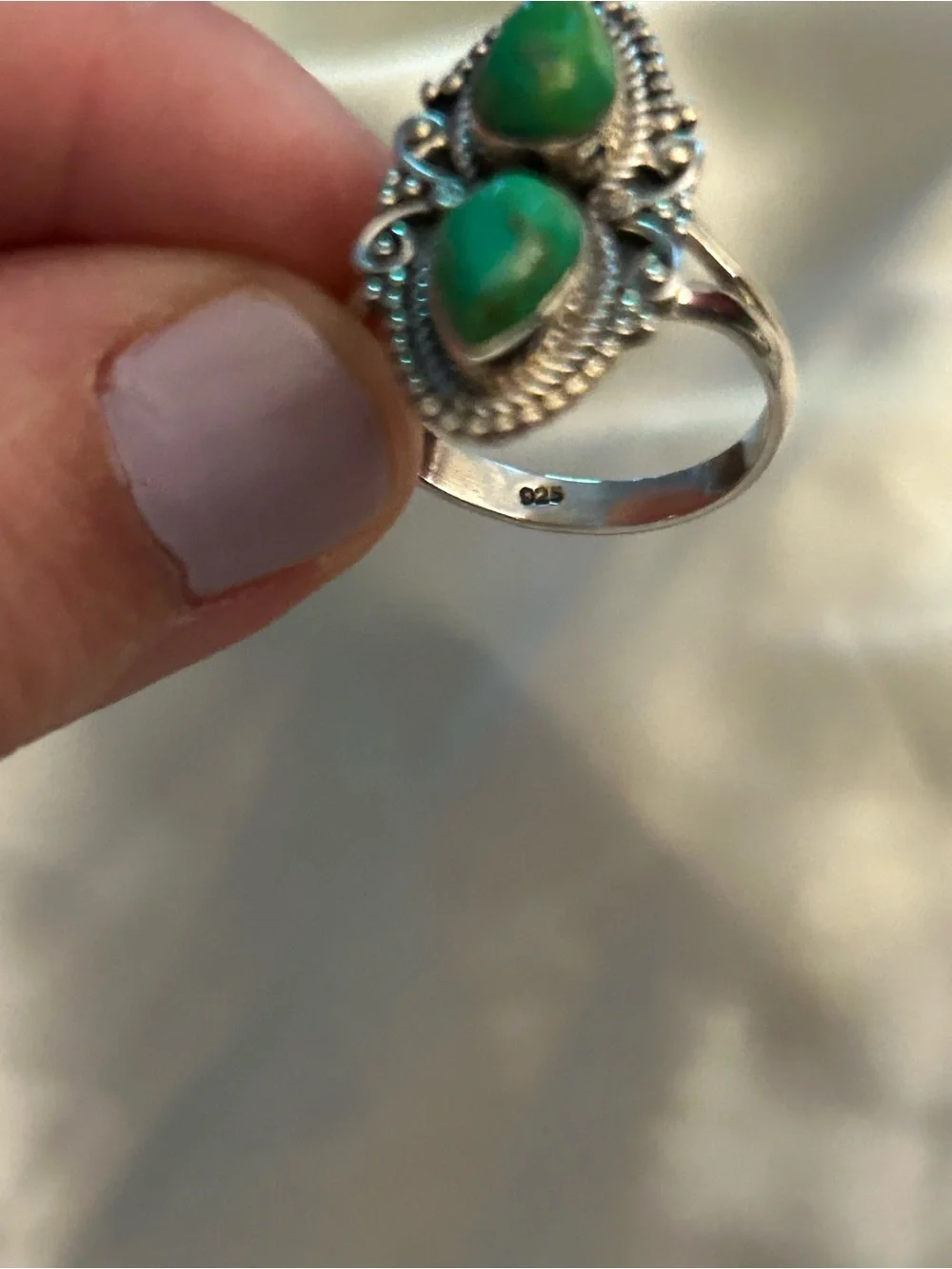 Sterling Silver Green Mojhave Double Teardrop Ring size 8.5 - Picture 8 of 8
